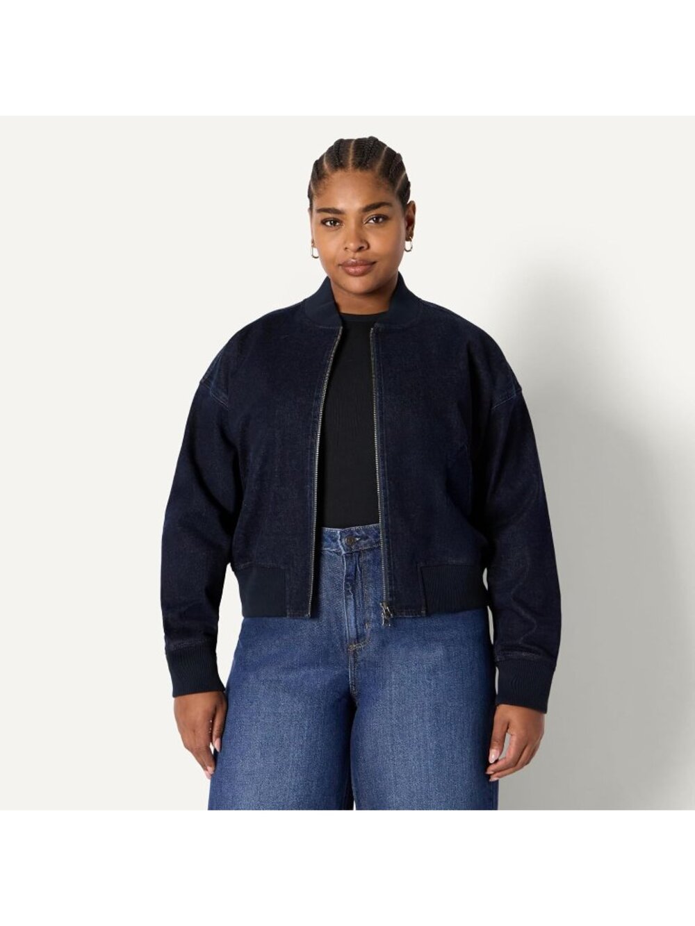 〽️Rinse Denim Women's Padded Bomber Jacket Relaxed Fit Zip Jacket - Picture 6 of 6